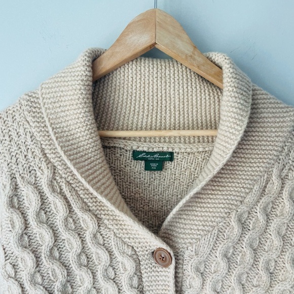 Eddie Bauer Vintage Tan Cable Knit Cardigan - Picture 4 of 9